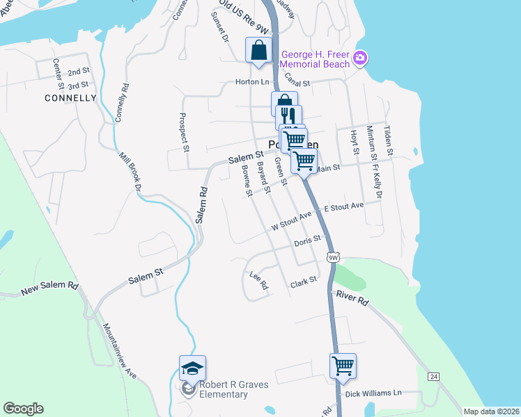 map of restaurants, bars, coffee shops, grocery stores, and more near 209 Bowne Street in Port Ewen