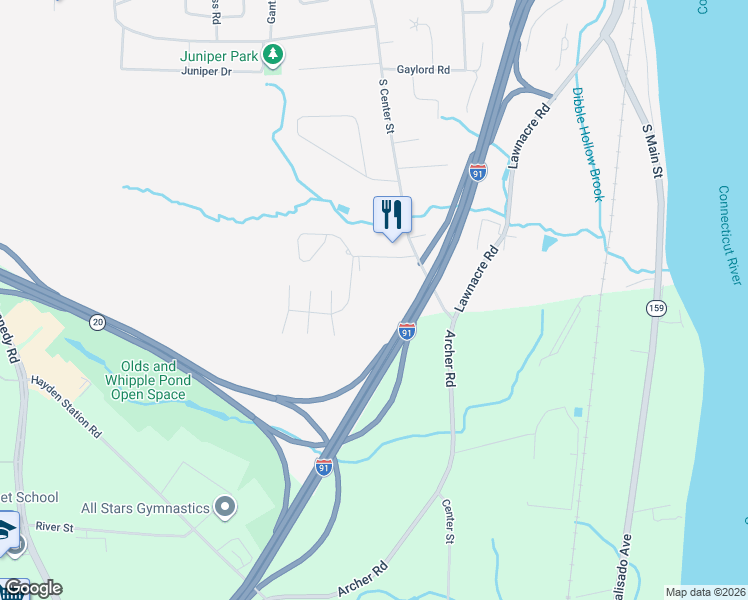 map of restaurants, bars, coffee shops, grocery stores, and more near 383 South Center Street in Windsor Locks