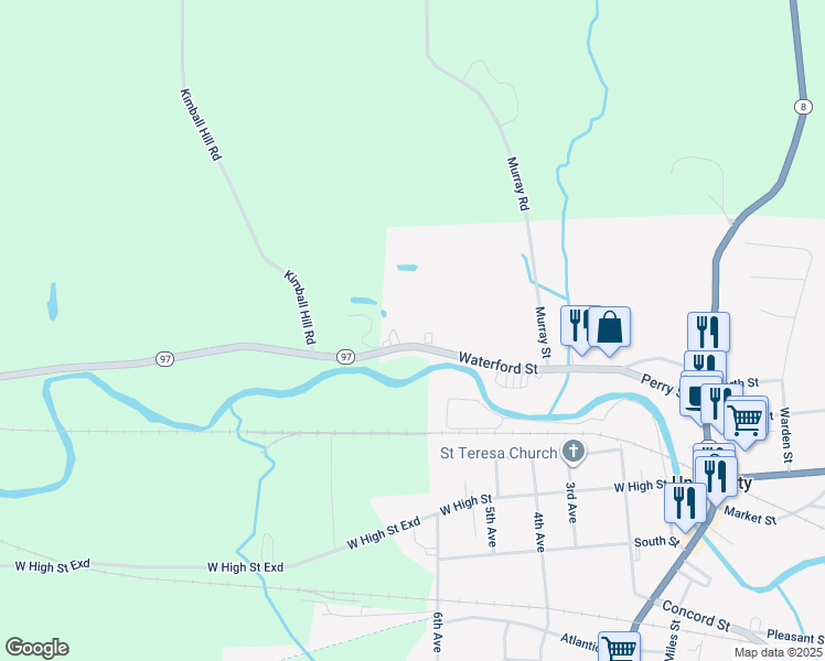 map of restaurants, bars, coffee shops, grocery stores, and more near 89 Waterford Street in Union City