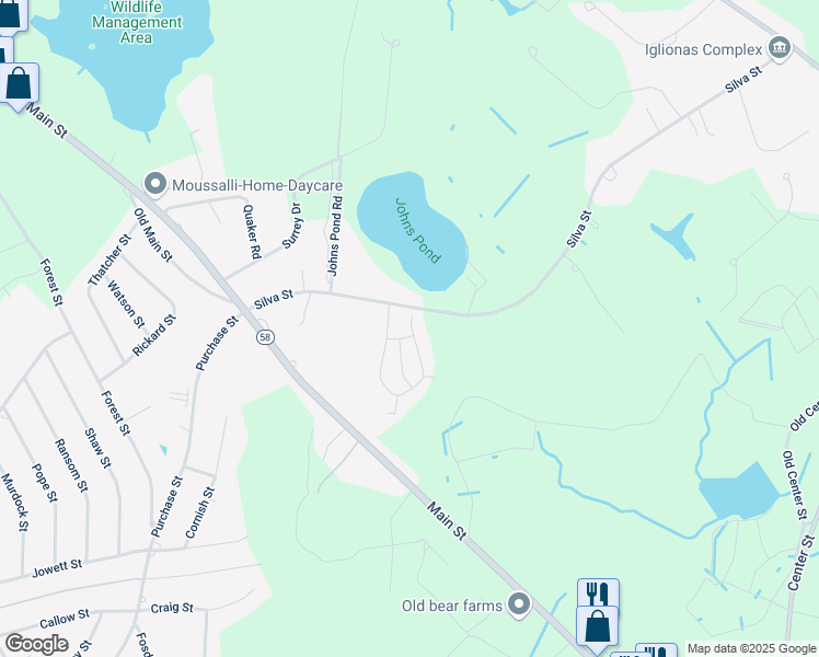map of restaurants, bars, coffee shops, grocery stores, and more near 2 Jill Marie Drive in Carver