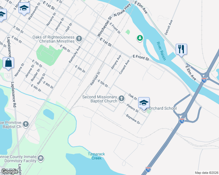 map of restaurants, bars, coffee shops, grocery stores, and more near 414 Conant Avenue in Monroe