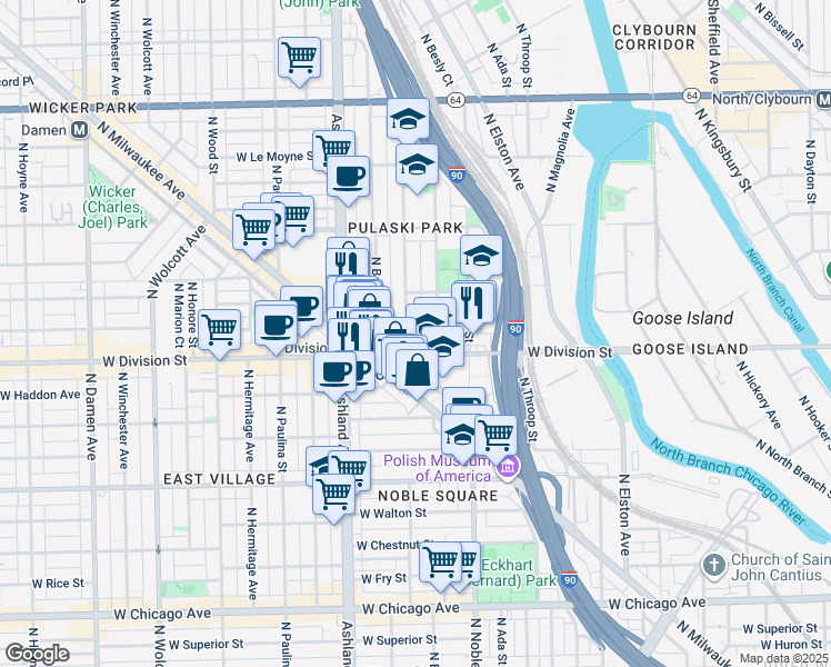 map of restaurants, bars, coffee shops, grocery stores, and more near 1217 North Greenview Avenue in Chicago