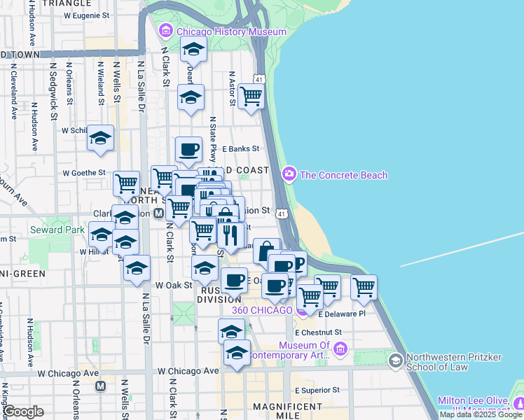 map of restaurants, bars, coffee shops, grocery stores, and more near in Chicago