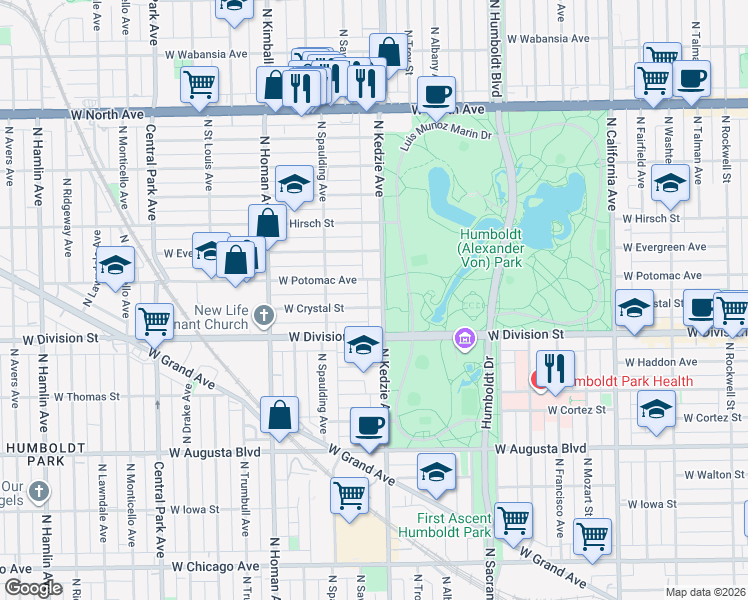map of restaurants, bars, coffee shops, grocery stores, and more near in Chicago