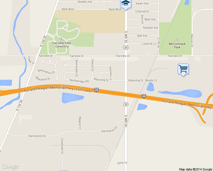 map of restaurants, bars, coffee shops, grocery stores, and more near 354 Manning Drive in DeKalb