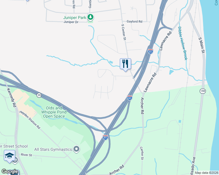 map of restaurants, bars, coffee shops, grocery stores, and more near 14 Oak Ridge Drive in Windsor Locks