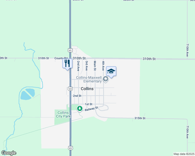 map of restaurants, bars, coffee shops, grocery stores, and more near 311 4th St in Collins
