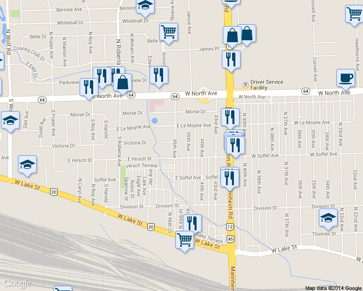 map of restaurants, bars, coffee shops, grocery stores, and more near 201 46th Ave in Northlake