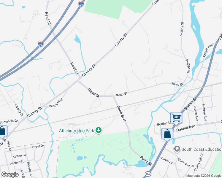 map of restaurants, bars, coffee shops, grocery stores, and more near 15 Willow Creek Drive in Attleboro