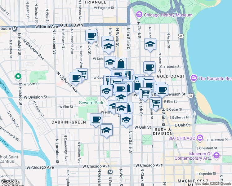 map of restaurants, bars, coffee shops, grocery stores, and more near in Chicago