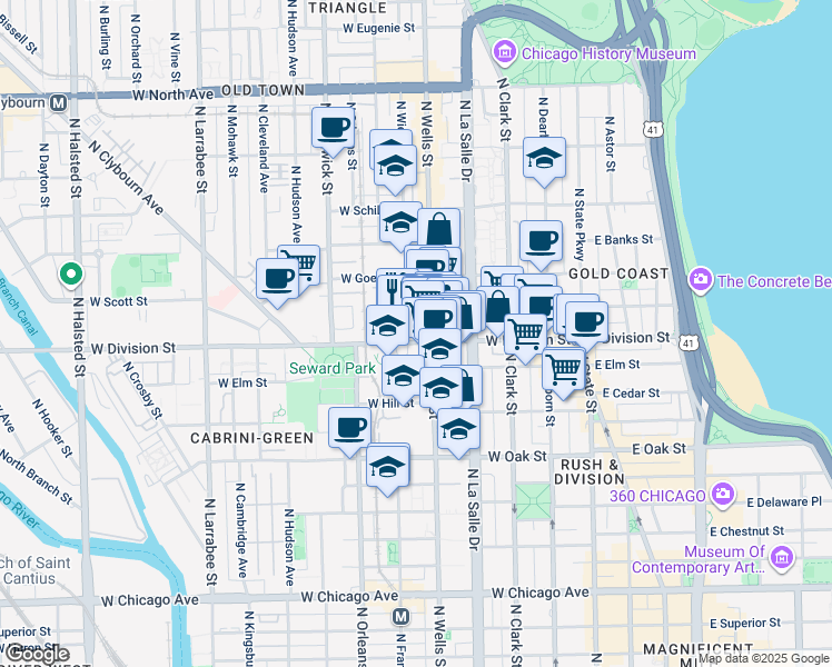 map of restaurants, bars, coffee shops, grocery stores, and more near in Chicago