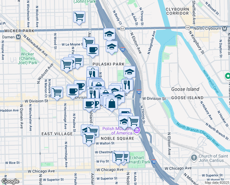 map of restaurants, bars, coffee shops, grocery stores, and more near 1217 North Greenview Avenue in Chicago