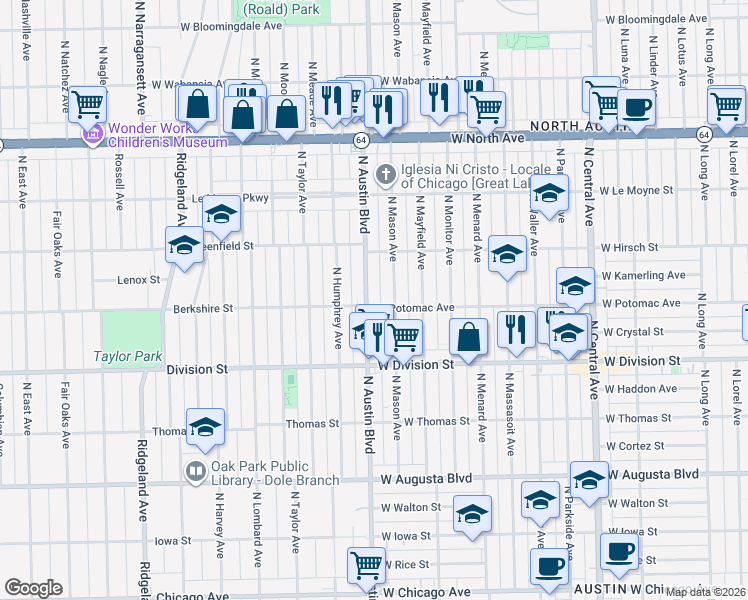map of restaurants, bars, coffee shops, grocery stores, and more near in Cook County