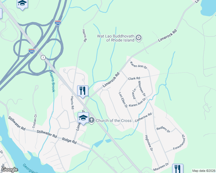 map of restaurants, bars, coffee shops, grocery stores, and more near 2 Countryside Drive in Smithfield