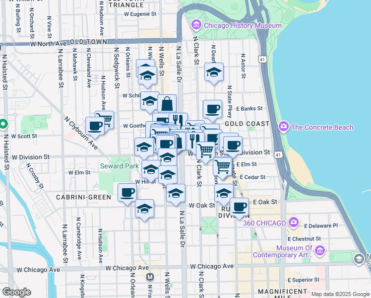 map of restaurants, bars, coffee shops, grocery stores, and more near in Chicago
