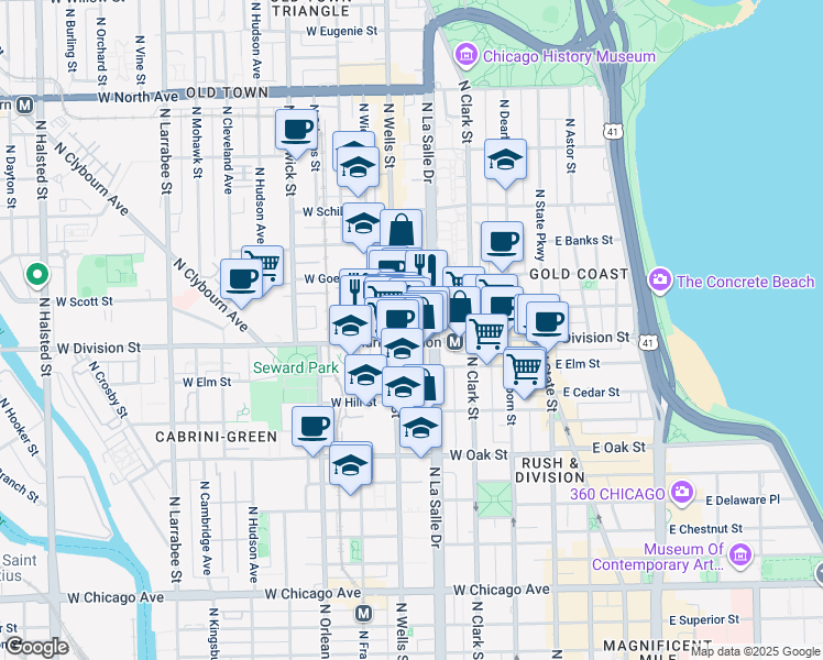 map of restaurants, bars, coffee shops, grocery stores, and more near in Chicago