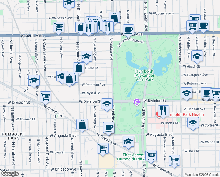 map of restaurants, bars, coffee shops, grocery stores, and more near in Chicago