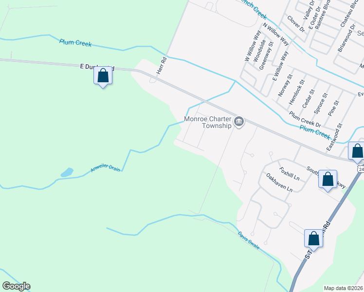 map of restaurants, bars, coffee shops, grocery stores, and more near 4739 Kerry Street in Monroe