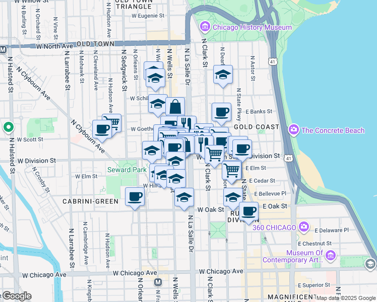 map of restaurants, bars, coffee shops, grocery stores, and more near in Chicago