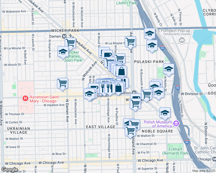 map of restaurants, bars, coffee shops, grocery stores, and more near in Chicago