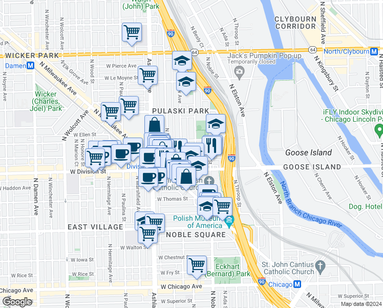map of restaurants, bars, coffee shops, grocery stores, and more near 1217 North Greenview Avenue in Chicago