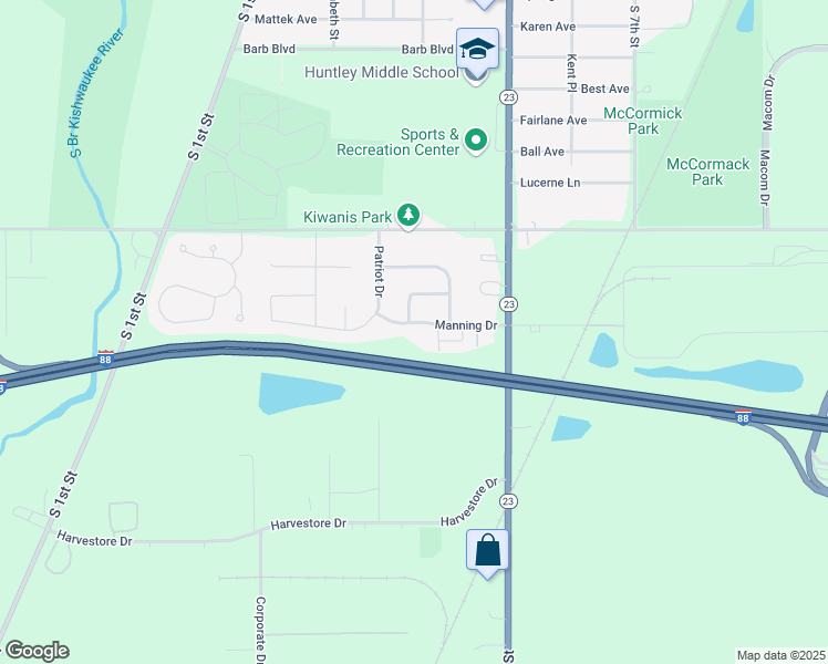 map of restaurants, bars, coffee shops, grocery stores, and more near 334 Manning Drive in DeKalb