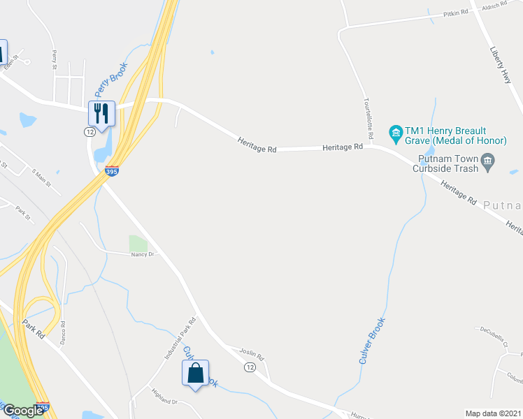map of restaurants, bars, coffee shops, grocery stores, and more near 69 Heritage Road in Putnam