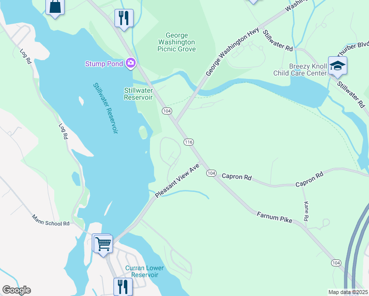 map of restaurants, bars, coffee shops, grocery stores, and more near 6 Shadow Brook Lane in Smithfield