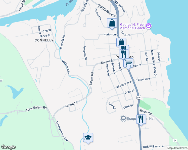 map of restaurants, bars, coffee shops, grocery stores, and more near 213 Salem Street in Port Ewen