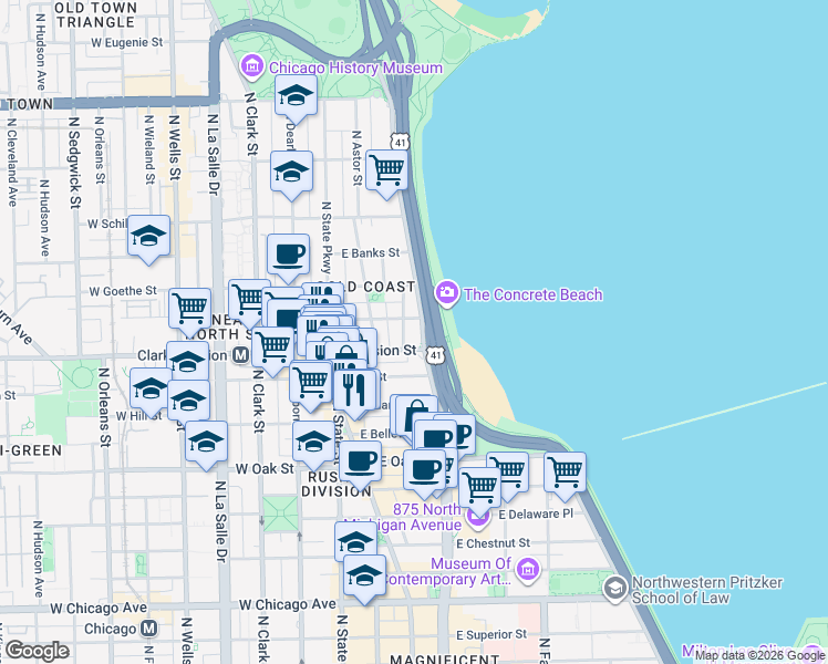 map of restaurants, bars, coffee shops, grocery stores, and more near in Chicago
