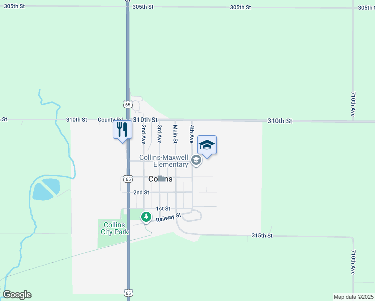 map of restaurants, bars, coffee shops, grocery stores, and more near 311 4th Street in Collins