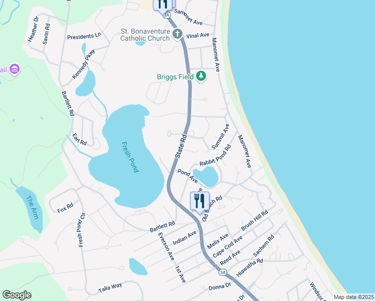 map of restaurants, bars, coffee shops, grocery stores, and more near 44 Crescent Avenue in Plymouth