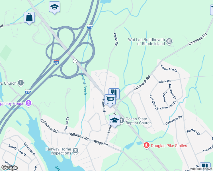 map of restaurants, bars, coffee shops, grocery stores, and more near in Smithfield