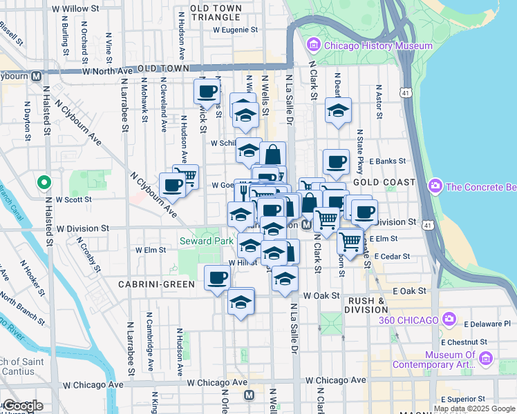 map of restaurants, bars, coffee shops, grocery stores, and more near in Chicago