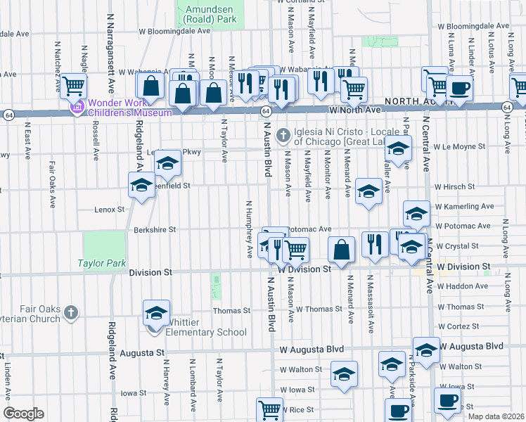 map of restaurants, bars, coffee shops, grocery stores, and more near in Chicago