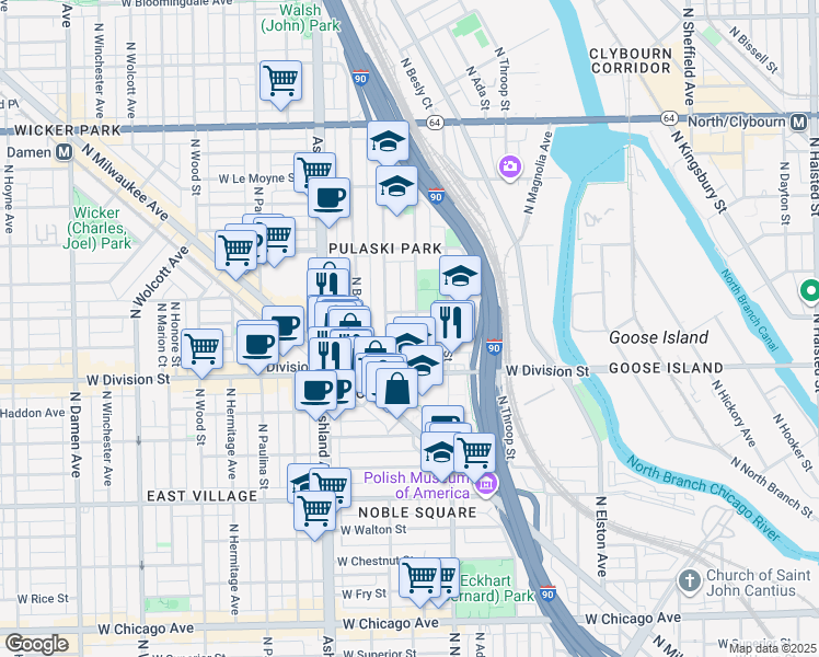 map of restaurants, bars, coffee shops, grocery stores, and more near 1217 North Greenview Avenue in Chicago