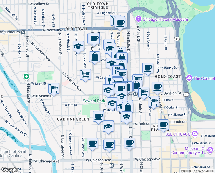 map of restaurants, bars, coffee shops, grocery stores, and more near in Chicago