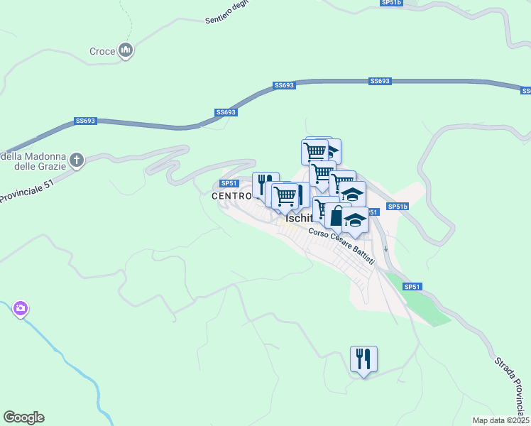 map of restaurants, bars, coffee shops, grocery stores, and more near vico Montanari in Ischitella