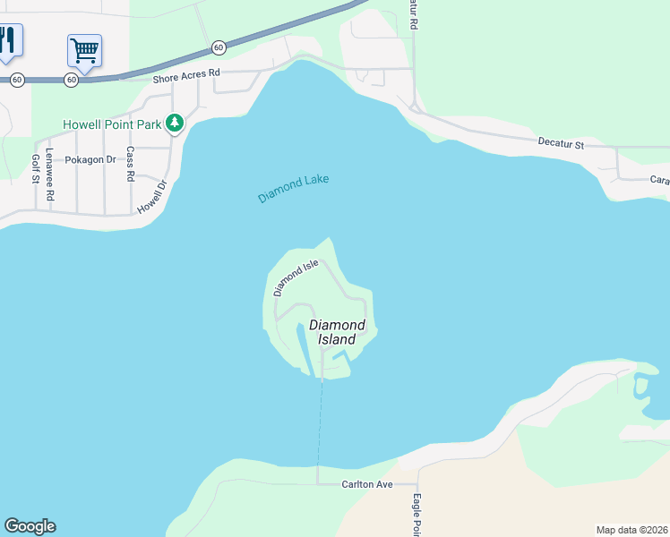 map of restaurants, bars, coffee shops, grocery stores, and more near 97 Diamond Isle in Cassopolis