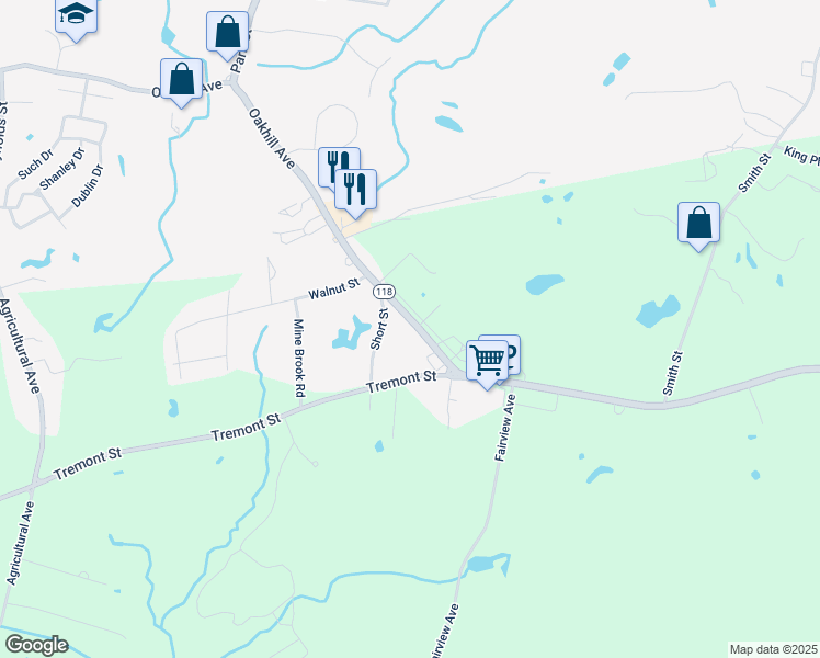 map of restaurants, bars, coffee shops, grocery stores, and more near 34 Park Street in Rehoboth