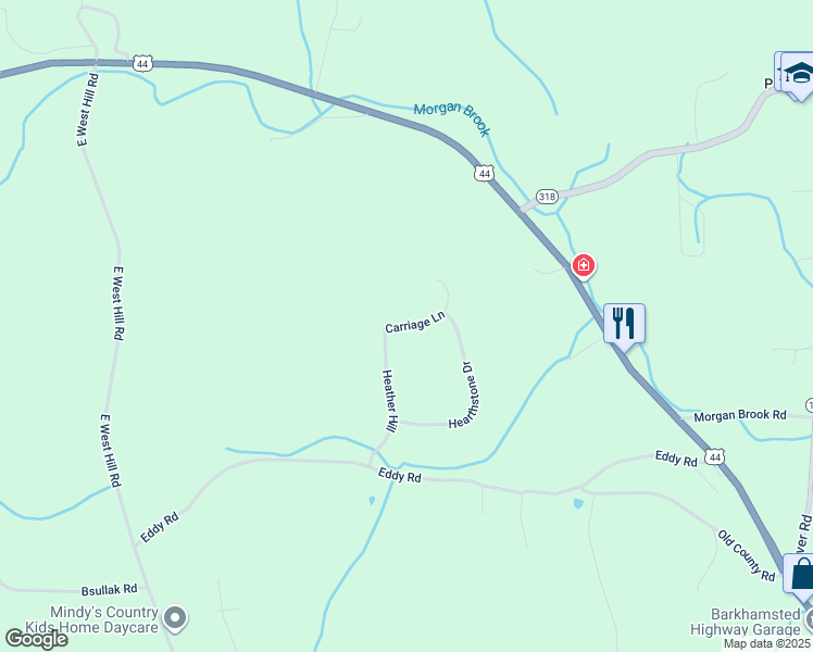 map of restaurants, bars, coffee shops, grocery stores, and more near 5 Carriage Ln in Barkhamsted