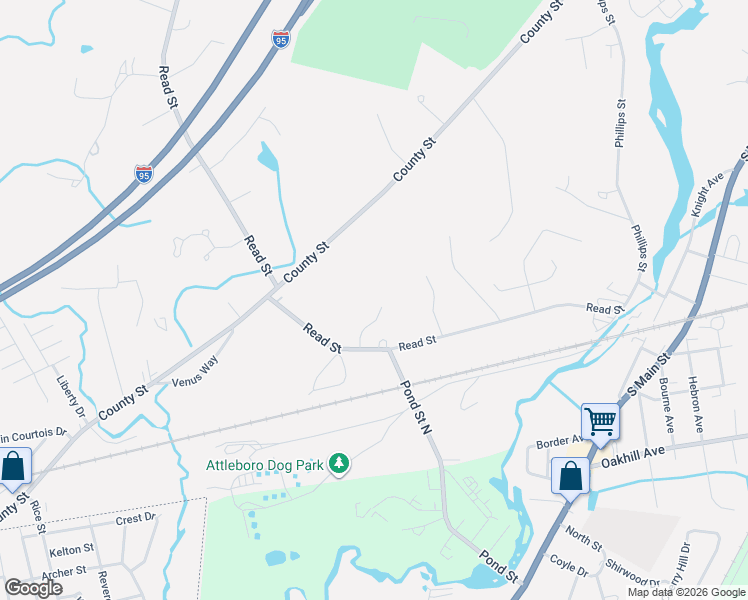 map of restaurants, bars, coffee shops, grocery stores, and more near 33 Willow Creek Drive in Attleboro