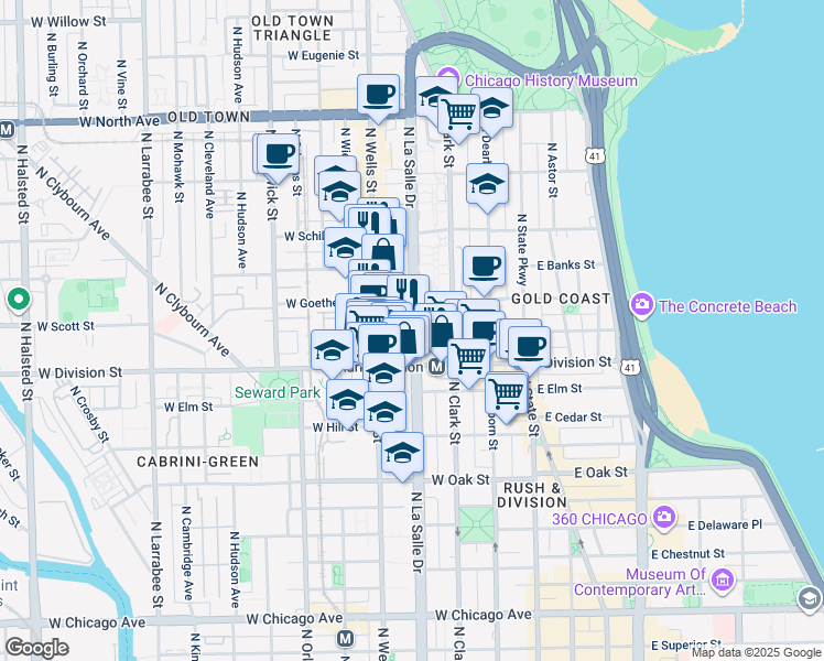 map of restaurants, bars, coffee shops, grocery stores, and more near in Chicago