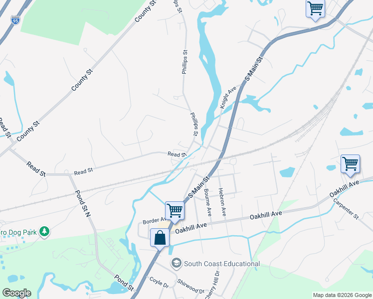 map of restaurants, bars, coffee shops, grocery stores, and more near 988 Read Street in Attleboro