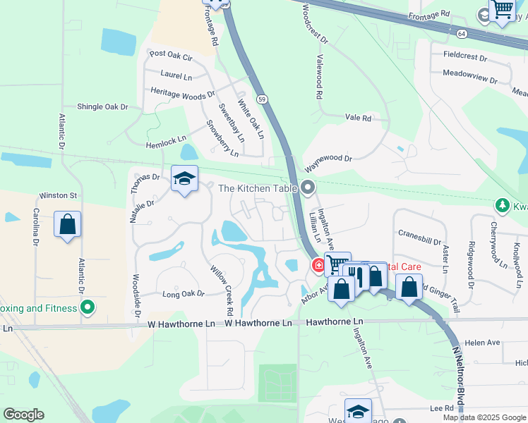 map of restaurants, bars, coffee shops, grocery stores, and more near 1227 Kings Court in West Chicago