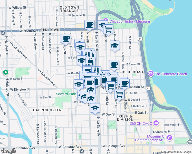map of restaurants, bars, coffee shops, grocery stores, and more near in Chicago