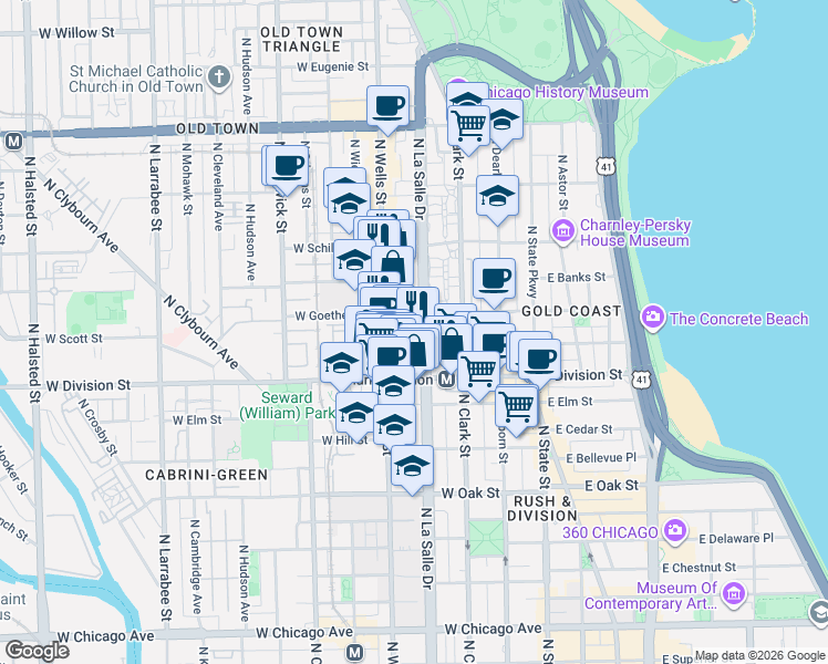 map of restaurants, bars, coffee shops, grocery stores, and more near in Chicago