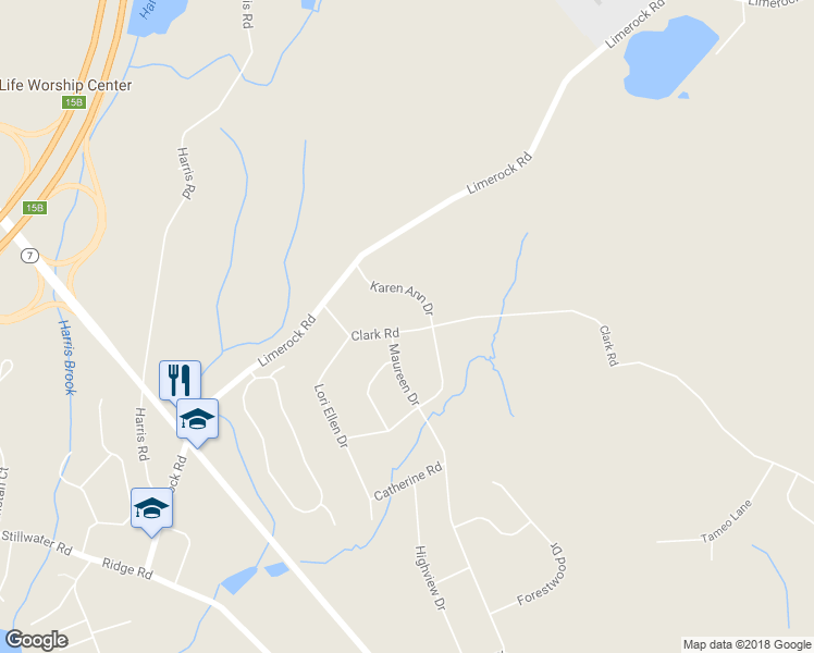 map of restaurants, bars, coffee shops, grocery stores, and more near 50 Clark Road in Smithfield