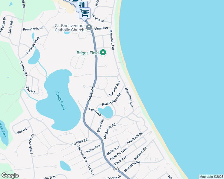 map of restaurants, bars, coffee shops, grocery stores, and more near 44 Crescent Avenue in Plymouth
