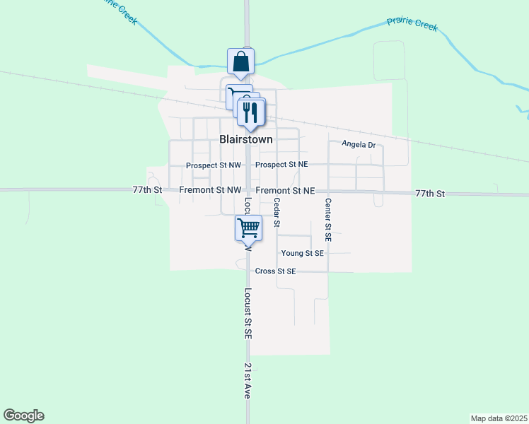 map of restaurants, bars, coffee shops, grocery stores, and more near 103 Chase Street Southeast in Blairstown